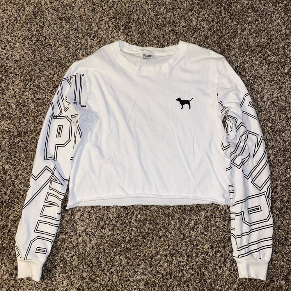 Pink Victoria’s Secret White Graphic Long Sleeve